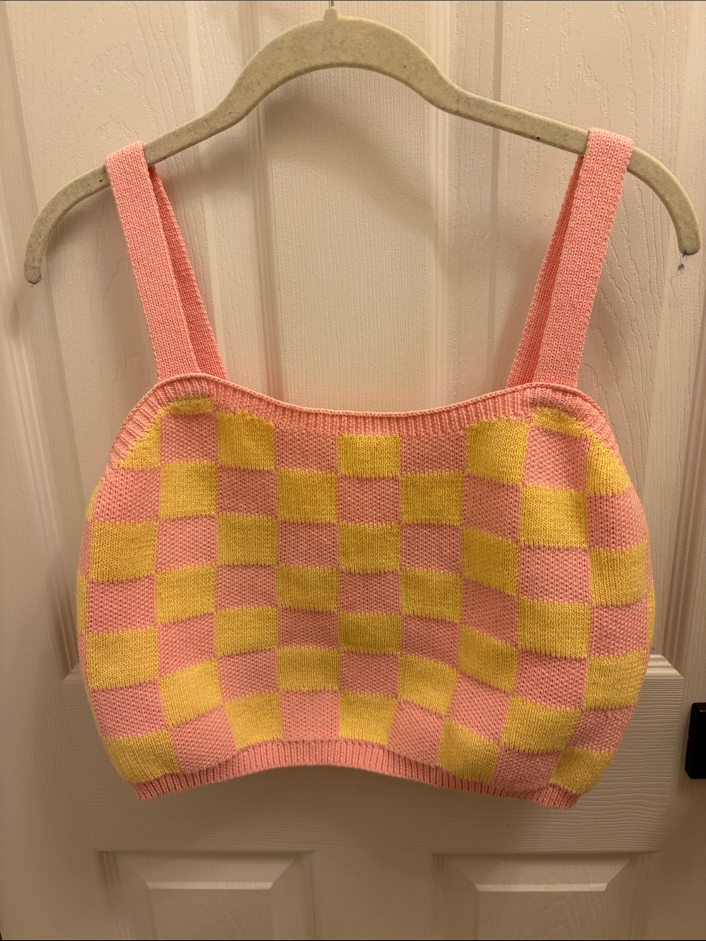 Pink & Yellow Checkered Knit Top